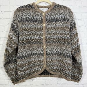 Vintage Y2K Cardigan Women Large Plaid Wool Blend Chunky Knit Academia Cottage